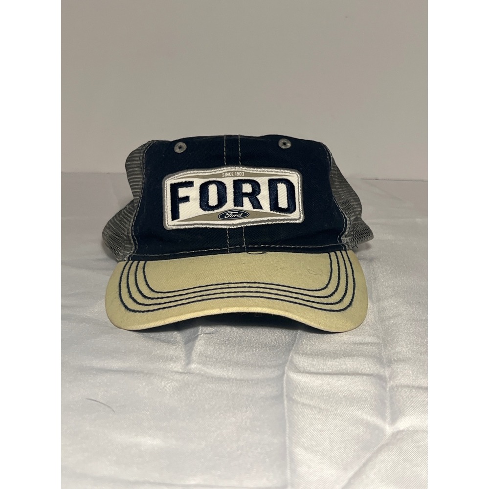 Ford Trucker Hat Mens Womens Navy Tan Mesh Snapback Since 1903 Logo‎